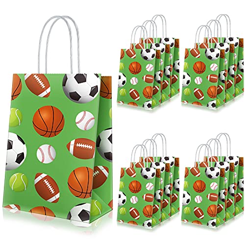 20 Pcs Sports Party Favor Bags Soccer Baseball Goodie Bags Sports Birthday Party Gift Bags Basketball Themed Bags Football Sports Party Supplies Bags Decorations for Kids