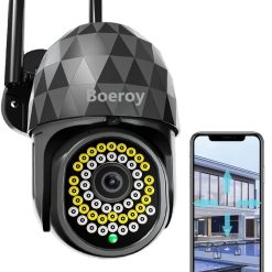 BOEROY Security Camera Outdoor, 46 Night Vision Lights,Wireless WiFi IP Camera Home Security System 360° View,Motion Detection, auto Tracking,Two Way Talk,HD 1080P pan Tile Full Color Night Vision