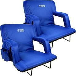 BRAWNTIDE Stadium Seat with Back Support - 2 Pack, Comfy Cushion, Thick Padding, 2 Steel Bleacher Hooks, 4 Pockets, Reclining Back, Ideal Stadium Chair for Sporting Events, Beaches, Camping, Concerts