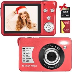 Digital Camera,2.7K 48MP Compact Camera,2.7 inch Pocket Camera,Rechargeable Small Digital Camera for Kids,School,Children,Adults,Photography with 16X Digital Zoom(32GB SD Card Included,1 Battery)