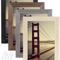 GUTAG 5x7 Picture Frame, Tempered Glass and Composite Wood for 4x6 photo with Mat or 5x7 photo Without Mat,Wall & Table Mounting for Rustic Home Decor，set of 4 ,Black,Oak,Brown,Grey