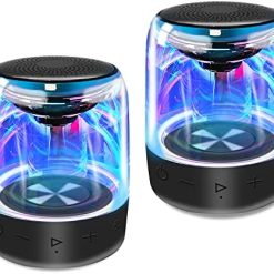 MEGATEK Dual T4-Pro IPX5 Waterproof Portable Bluetooth Speakers with Cool LED Lights & Wireless Stereo Pairing, 12 Watts Loud 360° HD Sound & Rich Bass, Small Speaker Set for Outdoor, Shower, & Pool