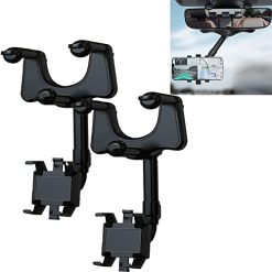 New 360° Rearview Mirror Phone Holder for Car Multifunctional Mount Phone and GPS Holder Universal Rotating Car Phone Holder, Can be Fixed and Adjusted Cell Phone Automobile Cradles (White)