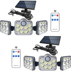 Solar Outdoor Flood Light, 3 Modes Motion Sensor Security LED Lighting with Remote Control Small Waterproof Adjustable Head Dust to Dawn Exterior Wall Lamp, Luminaires for Garage Pathway Porch, 2 Pack