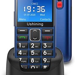 Ushining Seniors Cell Phones Unlocked SOS Button Hearing Aid Compatible 3G AT&T Senior Basic Cell Phones Large Volume 2.4 Inch HD Screen Unlocked Feature Phones with Charging Dock (Blue)