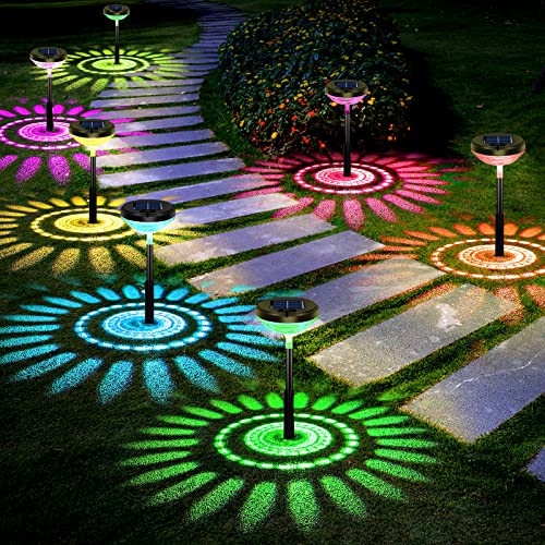 Bright Solar Pathway Lights 6 Pack,Color Changing/Warm White LED Solar Lights Outdoor,IP67 Waterproof Solar Path Lights,Solar Powered Garden Lights for Walkway Yard Backyard Lawn Landscape Decorative