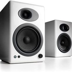 Audioengine A5+ Plus Powered Speaker | Desktop Monitor Speakers Computer Sound System | 150W Premium Powered Bookshelf Stereo Speakers, AUX Audio, RCA Inputs/Outputs, Remote Control (White)