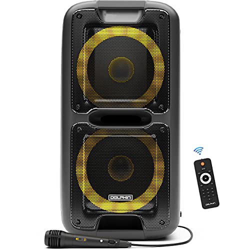 Party Speaker by Dolphin, Portable Bluetooth Speaker on Wheels with Sound Activated Light Show (SP-2100RBT)
