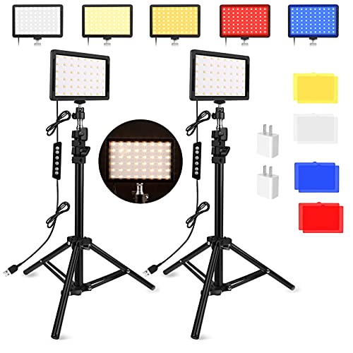 Unicucp 2 Packs 96 Dimmable 2400-6800K Bi-Color LED Video Light 11 Brightness 97 CRI with Adjustable Tripod Stand/4 Color Filters for Video Conference Lighting