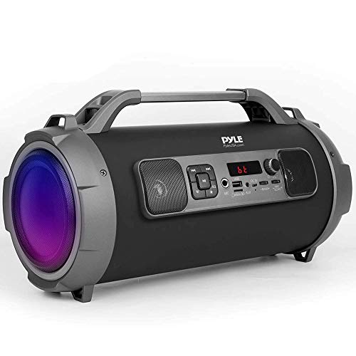 Wireless Portable Bluetooth Boombox Speaker - 500W Rechargeable Boom Box Speaker Portable Barrel Loud Stereo System With AUX Input, USB/SD, 1/4" In, Fm Radio, 4" Subwoofer, DJ Lights - Pyle PBMKRG155