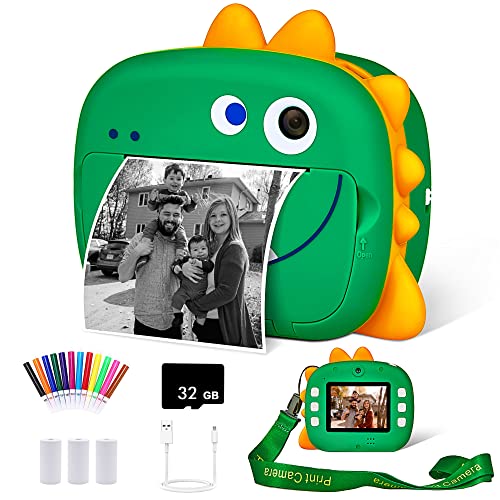 WQ Camera for Kids, Instant Print Camera with 32GB Memory Card, Selfie Video Camera for Kid with Dual Lens, Print Paper, Color Pens Set, Rechargeable Digital Camera for Kids 3 4 5 6 7 8 Years Old