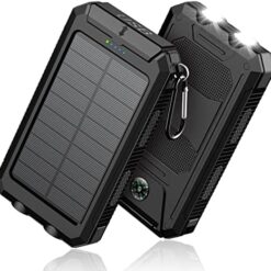 Feeke Solar-Charger-Power-Bank - 36800mAh Portable Charger,QC3.0 Fast Charger Dual USB Port Built-in Led Flashlight and Compass for All Cell Phone and Electronic Devices(Black)