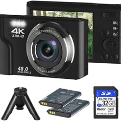 Digital Camera with 32GB SD Card, VJIANGER 4K 48MP Vlogging Camera with 2.8" Screen, 16X Digital Zoom, Mini Point and Shoot Camera for Kids Tees Aldults with 2 Batteries &Tripod(DC6-6 Black)
