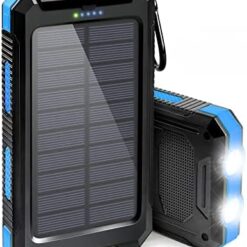 Suscell Solar Charger, 20000mAh Portable Outdoor Waterproof Solar Power Bank, Camping External Backup Battery Pack Dual 5V USB Ports Output, 2 Led Light Flashlight with Compass (Blue)