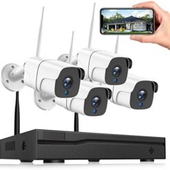 [24/7 Recording] 1080P Wireless Home Security Camera System, 4 x 2MP Outdoor Bullet Cameras + 8CH NVR, CCTV Camera Set for Smart Motion Detection, Plug & Play, Remote Control, IP66 Waterproof