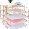 Spacrea Letter Tray, 4 Tier Rose Gold Desk Organizers and Accessories for Women, Stackable Paper Tray Organizer Desk File Organizer with 1 Upper Display Shelf (Rose Gold)