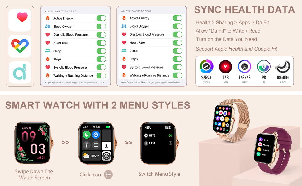 Sync health data & Menu style