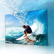 V35 TV showing a surfer on a wave