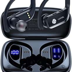 bmanl Wireless Earbuds Bluetooth Headphones 48hrs Play Back Sport Earphones with LED Display Over-Ear Buds with Earhooks Built-in Mic Headset for Workout Black BMANI-VEAT00L