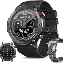 Military Smart Watch Men(Answer/Make Calls), 2022 ALL-NEW Tactical Bluetooth Smart Watch for Android iPhone, IP68 Waterproof Rugged Fitness Tracker, Outdoor Watch with Heart Rate/SpO2/AI Voice, Black