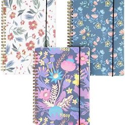 A5 Spiral Notebook Journals, Hardcover Spiral Journal, Thick paper 5.75"x 8.35", 160 Pages, Cute Blooming Floral, Back Pocket, for Gifts, Office, School Supplies