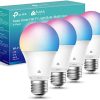 Kasa Smart Light Bulbs, Full Color Changing Dimmable Smart WiFi Bulbs Compatible with Alexa and Google Home, A19, 9W 800 Lumens,2.4Ghz only, No Hub Required, 4-Pack, multicolor (KL125P4)