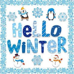 125 Pcs Hello Winter Snowflake Cutouts Bulletin Board Set Christmas Snowflake Paper Cutouts Stickers for Happy Winter Christmas Wonderland Frozen Party Decoration Supplies Home Office Classroom School