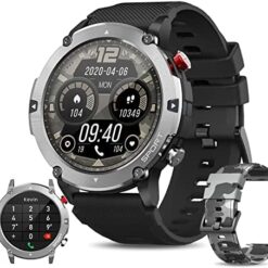 Military Smart Watch Men(Answer/Make Calls), 2022 Newest Bluetooth Smartwatch Compatible Android iPhone, Tough Rugged Outdoor Tactical Fitness Tracker with AI Voice/SpO2/Heart Rate/Sleep, Sliver