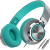 AILIHEN C8 Wired Headphones with Microphone and Volume Control Folding Lightweight Corded Headset for Cellphones Tablets Chromebook Phones Smartphones Laptop Computer PC Mp3/4 (Grey/Mint)