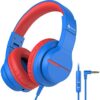 iClever HS19 Kids Headphones with Microphone for School, Volume Limiter 85/94dB, Over-Ear Girls Boys Headphones for Kids with Shareport, Foldable Wired Headphones for iPad/Travel (Blue)