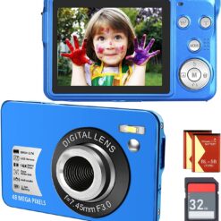 Digital Camera, Kids Camera for Teens Boys and Girls, 48MP 2.7K Digital Camera with 16X Digital Zoom, 32 GB SD Card and 2 Batteries Included (Blue)