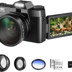 48MP Digital Camera for Photography,4K Vlogging Camera,Digital Camera for Kids and Adults with 180° Flip Screen,16 X Digital Zoom,Wide-Angle Lens,Macro Lens,32 GB Micro Card,2 Batteries(Black)