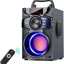 Bluetooth Speakers, Wireless Speaker with Impressive Sound, Rich Bass, Wireless Stereo Pairing, Portable Speaker with Party Light, Support Remote Control FM Radio for Phone Computer PC Home TV
