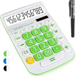 Calculators Desktop, Two Way Power Battery and Solar Desk Calculator, Big Buttons Easy to Press Used as Office Calculators for Desk, 12 Digit Adding Machine Calculators Large Display Clearly (Green)