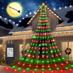 Christmas Outdoor Decoration Star String Lights,344 LEDs 11.5 FT Outside IP65 Waterproof String Lights with Star Topper, 8 Lighting Modes Outside String Leather Rope Lights for Tree Decor,Holiday