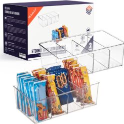 ClearSpace Plastic Pantry Organization and Storage Bins with Dividers – Perfect Kitchen Organization or Kitchen Storage – Fridge Organizer, Refrigerator Organizer Bins, Cabinet Organizers