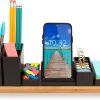 Customizable Desk Organizer, Bamboo Wood Base with Magnetic Trays, Desktop Organization Holder for Pen, Pencil, Office Supplies, and Accessories, Perfect for Home Office or College Dorm Room, Natural