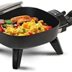 Elite Gourmet EFS-400 Personal Stir Fry Griddle Pan, Rapid Heat Up, 600 Watts Non-stick Electric Skillet with Tempered Glass Lid, Size 7" x 7"