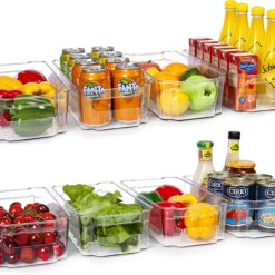 HOOJO Refrigerator Organizer Bins - 8pcs Clear Plastic Bins For Fridge, Freezer, Kitchen Cabinet, Pantry Organization and Storage, BPA Free Fridge Organizer, 12.5" Long