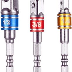 Impact Grade Socket Adapter/Extension Set Turns Power Drill Into High Speed Nut Driver, 3Pcs 1/4" 3/8" 1/2" Hex Shank Bit Square Power Drill Cordless Impact Sockets Bit Set with Color Coded Ring
