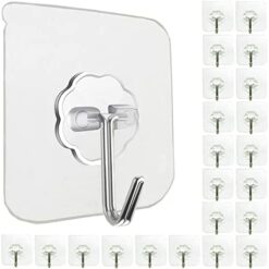 Jwxstore Wall Hooks for Hanging 33lb(Max) Heavy Duty Self Adhesive Hooks 24 Pack Transparent Waterproof Sticky Hooks for Keys Bathroom Shower Outdoor Kitchen Door Home Improvement Utility Hooks