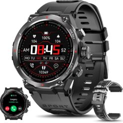 Military Smart Watch Men(Answer/Make Calls), 2022 Newest Bluetooth Tactical Smartwatch for Android iPhone, Outdoor Tough Rugged Fitness Tracker with IP68 Waterproof/AI Voice/Heart Rate/Sleep, Watch
