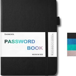 Password Book with Alphabetical Tabs-Hardcover Password Keeper for Internet & Computer Login, Recording Addresses, Usernames, Passwords, Password Organizer Notebook for Home or Office, 5.1x7 IN, Black