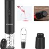 SCHACHUP Electric Wine Bottle Opener,Automatic Wine Opener Set,Wine Corkscrew with Wine Vacuum stopper, Wine Aerator Pourer and Foil Cutter Set for Home Kitchen Party Bar Wedding, gift in Black
