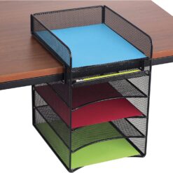 Safco Products Onyx Mesh 5-Tray Underdesk Hanging Organizer 3240BL, Black Powder Coat Finish, Durable Steel Mesh Construction,10.25"W x 12.37"D x 14.37"H