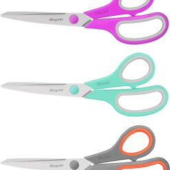 Scissors, iBayam 8" Multipurpose Scissors Bulk Ultra Sharp Shears, Comfort-Grip Sturdy Scissors for Office Home School Sewing Fabric Craft Supplies, Right/Left Handed, 3-Pack, Mint, Grey, Purple