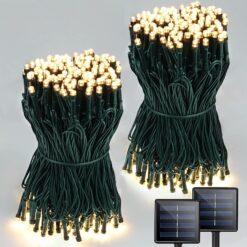 Super-Long 2-Pack Each 85FT Solar String Lights Outdoor, 480 LED Extra-Bright Solar Christmas Lights Outdoor, Waterproof Green Wire 8 Lighting Modes Solar Xmas Tree Lights (Warm White)