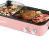TopWit Electric Grill with Hot Pot, 2 in 1 Indoor Non-Stick Electric Hot Pot and Griddle for Korean BBQ, Steaks, Shabu Shabu and Noodles, Independent Dual Temperature Control, Fast Heating, Pink