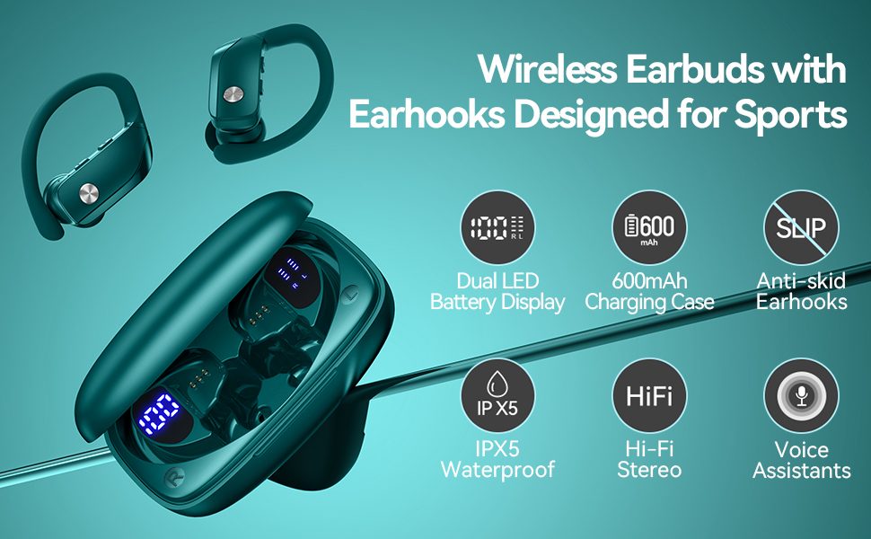 Wireless Earbuds with Earhooks Designed for Sports