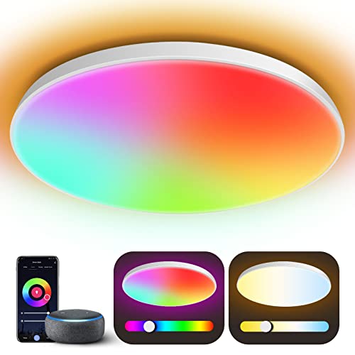 AIKVSXER Flush Mount Ceiling Light 12 Inch - Smart Ceiling Light 24W 2400LM - Smart Home Lighting LED Ceiling Light - Dimmable Color Changing Ceiling Light - RGB Ceiling Light with Alexa Google Home